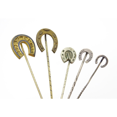 870 - Twelve assorted stick pins to include examples with horse shoe finials, micro mosaic detail, etc. To... 