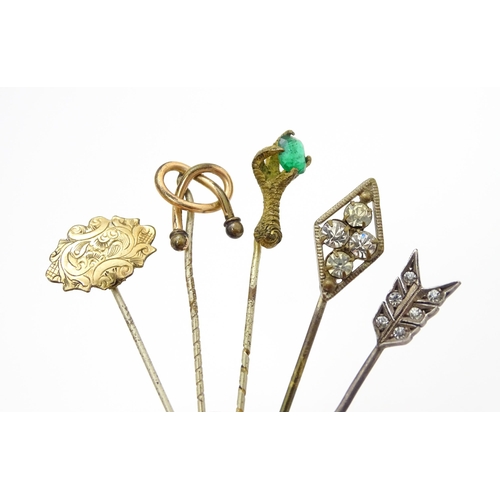 870 - Twelve assorted stick pins to include examples with horse shoe finials, micro mosaic detail, etc. To... 