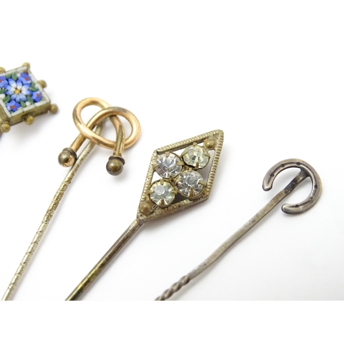 870 - Twelve assorted stick pins to include examples with horse shoe finials, micro mosaic detail, etc. To... 