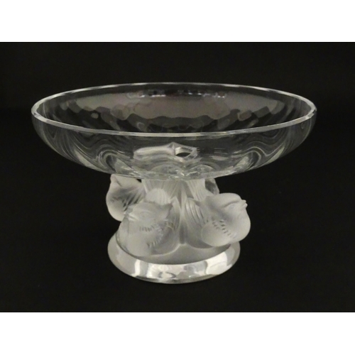 230 - A Lalique frosted and clear glass Nogent pedestal dish / comport, the central support formed as four... 