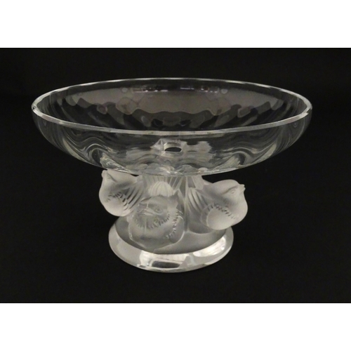 230 - A Lalique frosted and clear glass Nogent pedestal dish / comport, the central support formed as four... 