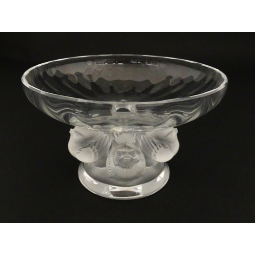 230 - A Lalique frosted and clear glass Nogent pedestal dish / comport, the central support formed as four... 