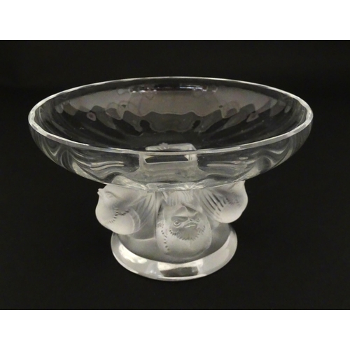 230 - A Lalique frosted and clear glass Nogent pedestal dish / comport, the central support formed as four... 