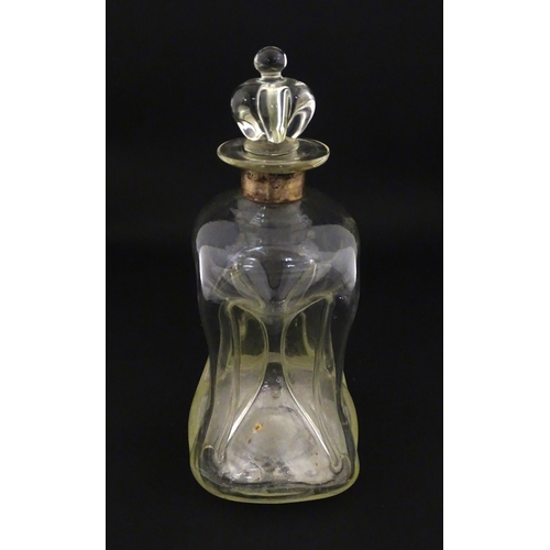 245 - A Scandinavian Holmegaard Kluk Kluk decanter with Danish crown formed stopper. With Continental .925... 