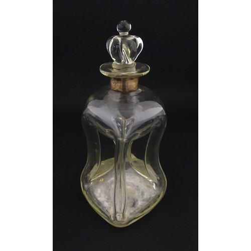 245 - A Scandinavian Holmegaard Kluk Kluk decanter with Danish crown formed stopper. With Continental .925... 