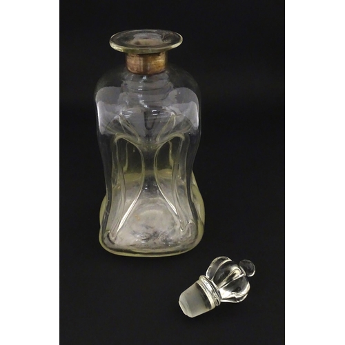 245 - A Scandinavian Holmegaard Kluk Kluk decanter with Danish crown formed stopper. With Continental .925... 