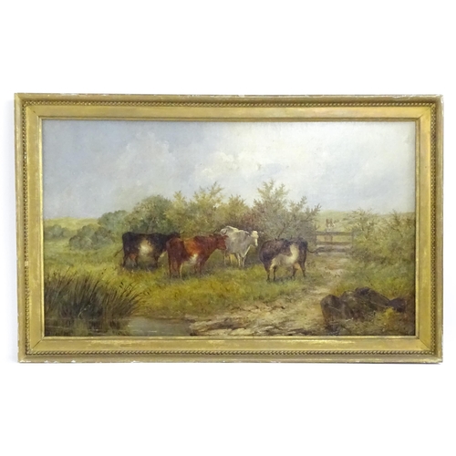 1769 - F. Park, 19th century, Oil on canvas, Cattle / cows in a field with a woman approaching. Signed lowe... 