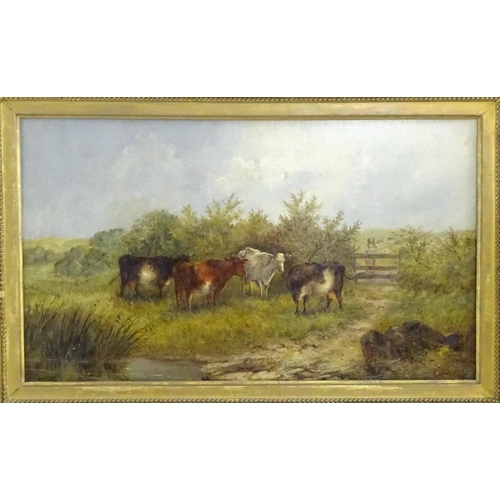 1769 - F. Park, 19th century, Oil on canvas, Cattle / cows in a field with a woman approaching. Signed lowe... 