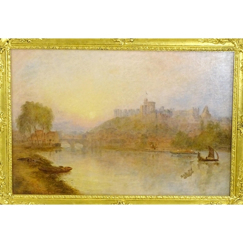 1770 - Richard Elmore (1818-1898), English School, Oil on canvas, Windsor Castle from the River Thames at s... 