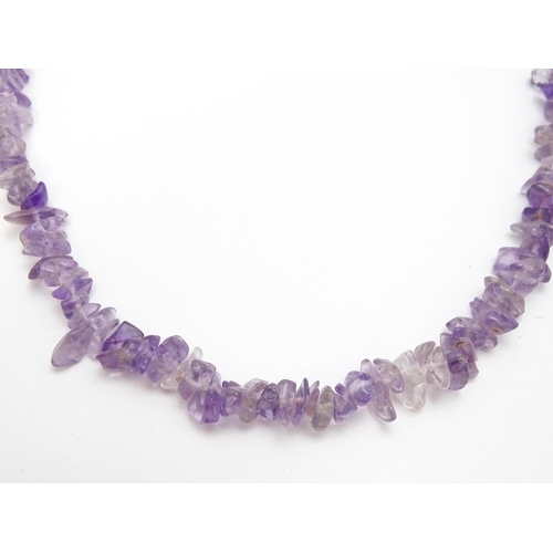 899 - Four amethyst chip bead necklaces. Approx. 36