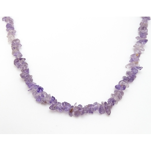 899 - Four amethyst chip bead necklaces. Approx. 36