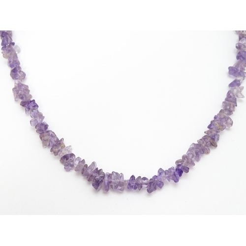 899 - Four amethyst chip bead necklaces. Approx. 36