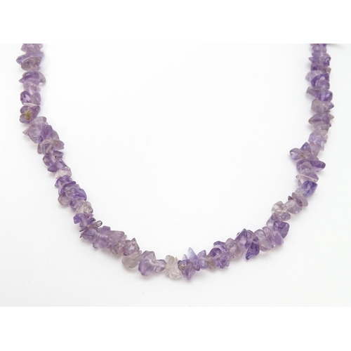 899 - Four amethyst chip bead necklaces. Approx. 36