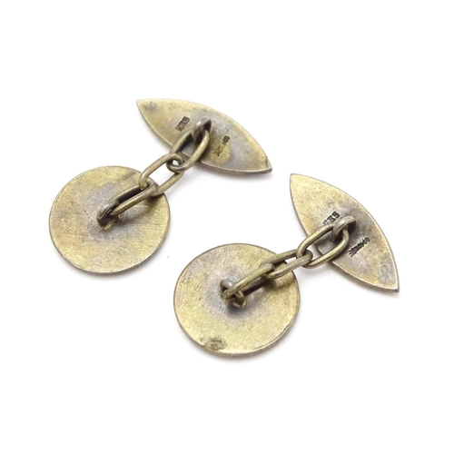 918 - A pair of Scandinavian silver gilt cufflinks with enamel decoration. Probably Norwegian by David And... 