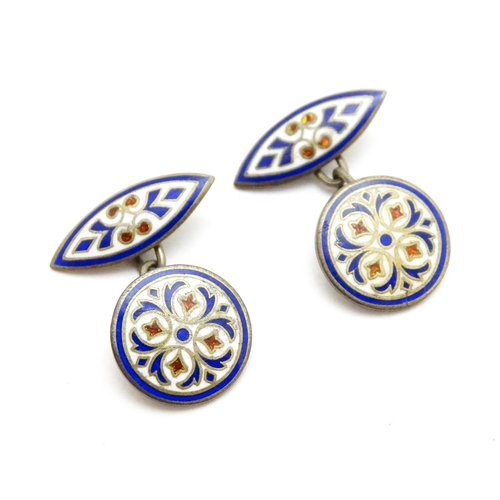 918 - A pair of Scandinavian silver gilt cufflinks with enamel decoration. Probably Norwegian by David And... 