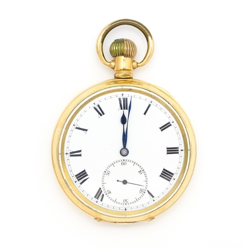 924 - A gold plated pocket watch with white enamel dial and subsidiary seconds dial, the 14ct gold plated ... 