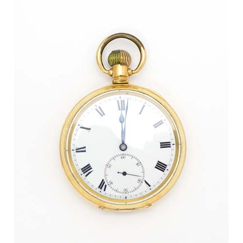 924 - A gold plated pocket watch with white enamel dial and subsidiary seconds dial, the 14ct gold plated ... 