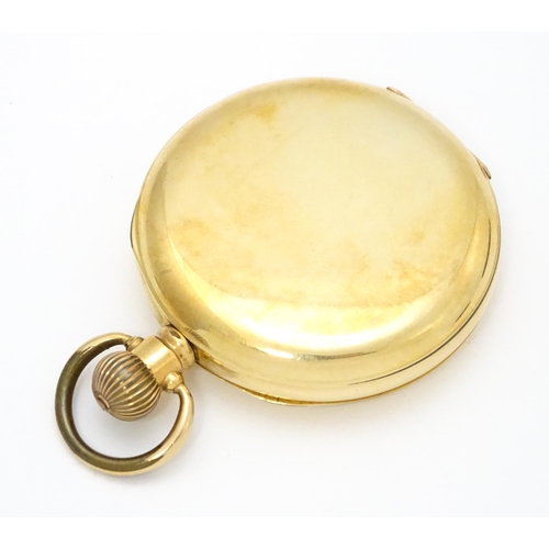 924 - A gold plated pocket watch with white enamel dial and subsidiary seconds dial, the 14ct gold plated ... 