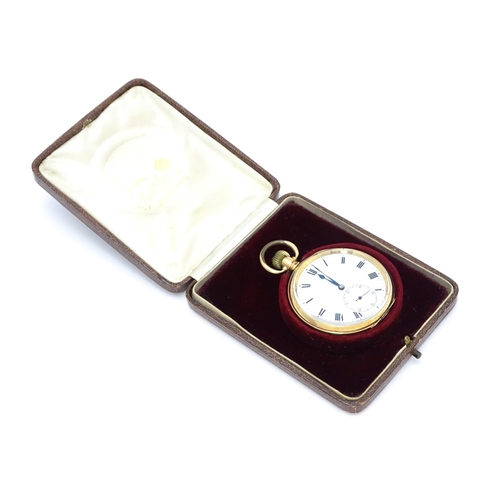 924 - A gold plated pocket watch with white enamel dial and subsidiary seconds dial, the 14ct gold plated ... 