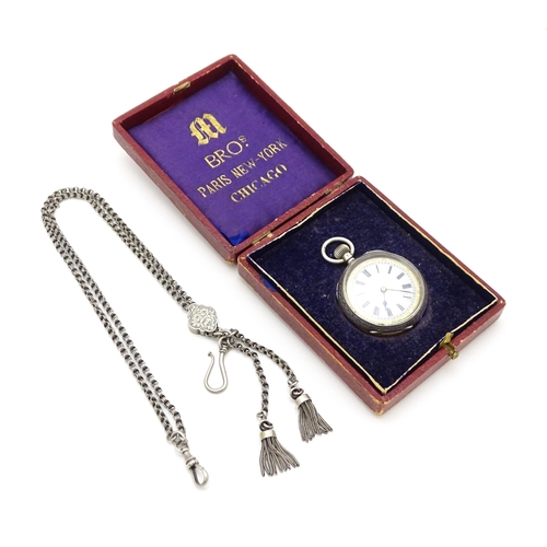 925 - A Swiss silver cased pocket / fob watch with white enamel dial and Roman numerals. Together with a w... 