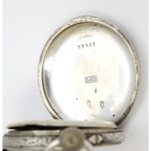 925 - A Swiss silver cased pocket / fob watch with white enamel dial and Roman numerals. Together with a w... 