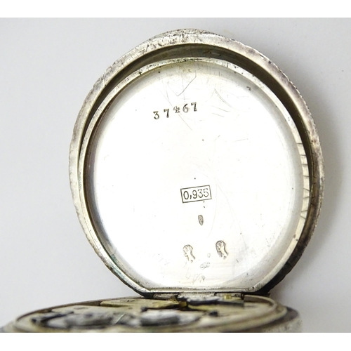 925 - A Swiss silver cased pocket / fob watch with white enamel dial and Roman numerals. Together with a w... 