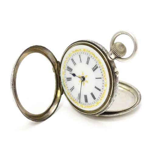 925 - A Swiss silver cased pocket / fob watch with white enamel dial and Roman numerals. Together with a w... 