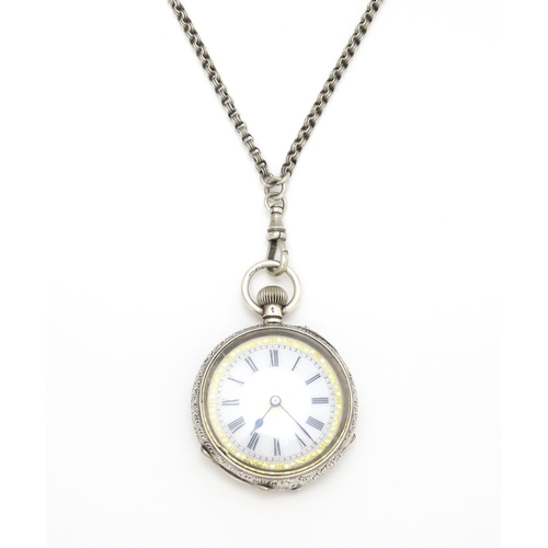 925 - A Swiss silver cased pocket / fob watch with white enamel dial and Roman numerals. Together with a w... 