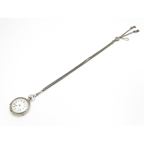 925 - A Swiss silver cased pocket / fob watch with white enamel dial and Roman numerals. Together with a w... 