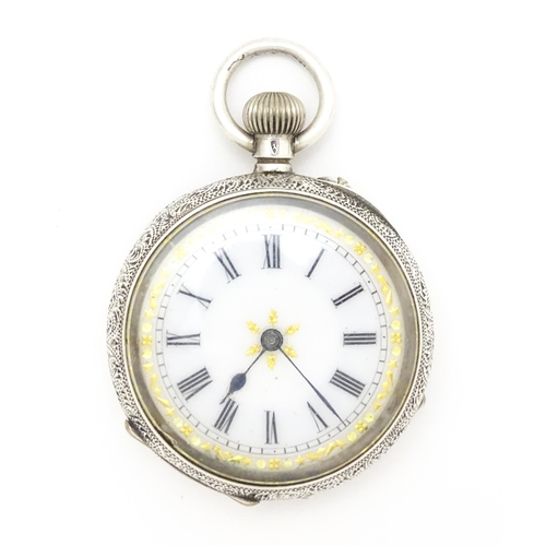 925 - A Swiss silver cased pocket / fob watch with white enamel dial and Roman numerals. Together with a w... 