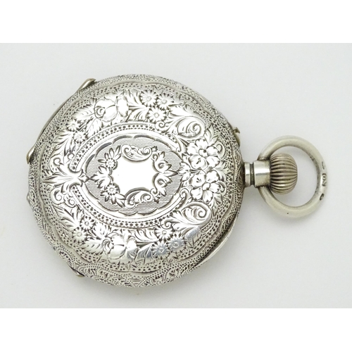 925 - A Swiss silver cased pocket / fob watch with white enamel dial and Roman numerals. Together with a w... 