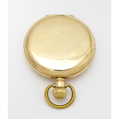 926 - A gold plated Waltham side wind pocket watch, the white enamel dial with subsidiary seconds dial sig... 