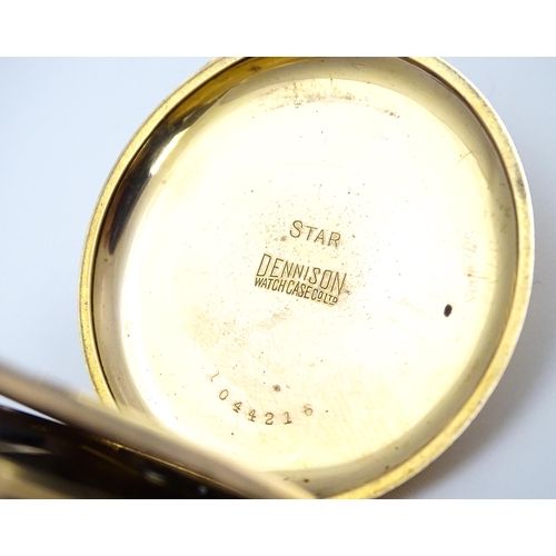 926 - A gold plated Waltham side wind pocket watch, the white enamel dial with subsidiary seconds dial sig... 