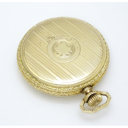 928 - An ' Akurit ' gold plated open face top wind pocket watch. Swiss made. The case made by Illinois Wat... 