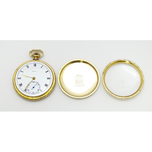 928 - An ' Akurit ' gold plated open face top wind pocket watch. Swiss made. The case made by Illinois Wat... 