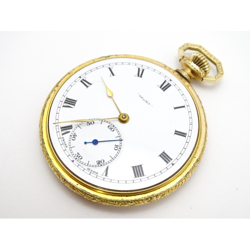 928 - An ' Akurit ' gold plated open face top wind pocket watch. Swiss made. The case made by Illinois Wat... 