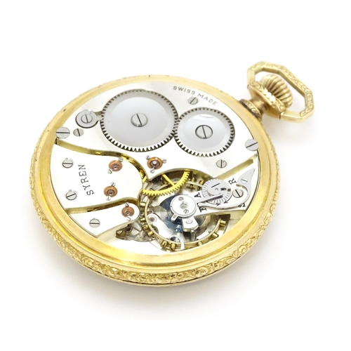 928 - An ' Akurit ' gold plated open face top wind pocket watch. Swiss made. The case made by Illinois Wat... 