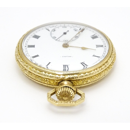 928 - An ' Akurit ' gold plated open face top wind pocket watch. Swiss made. The case made by Illinois Wat... 