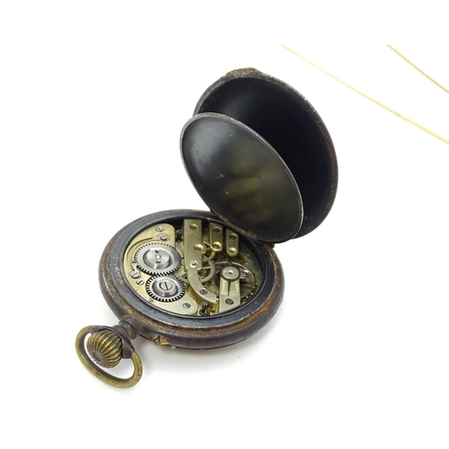 929 - An open faced calendar pocket watch, the enamel dial having four subsidiary dials for month, day, da... 