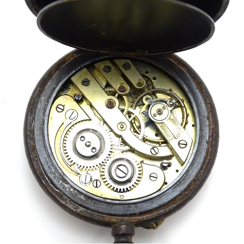 929 - An open faced calendar pocket watch, the enamel dial having four subsidiary dials for month, day, da... 