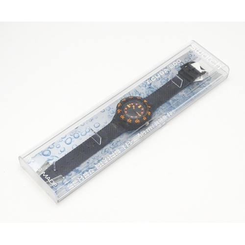 939 - A Swatch Barrier Reef Scuba 200 wristwatch. Watch case approx. 1 1/2