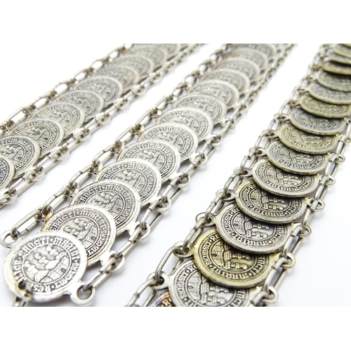 955 - Three bracelets with coin style detail. (3)