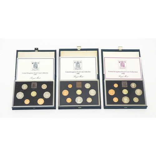 959 - Coins: Three Royal Mint United Kingdom proof coin collections for 1984, 1985 and 1986 (3)