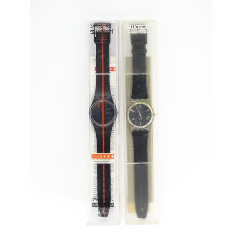 941 - Two Swatch watches with quartz movements, one a numbered edition designed by Felice Varini (2)