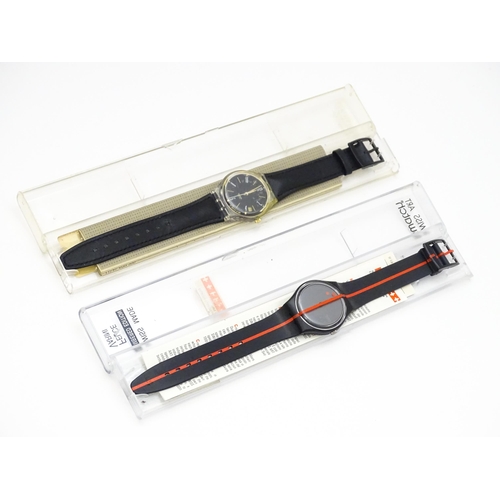 941 - Two Swatch watches with quartz movements, one a numbered edition designed by Felice Varini (2)