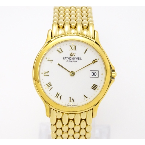 949 - A Raymond Weil gold plated stainless steel Chorus quartz bracelet wristwatch, ref. 5568, the dial wi... 