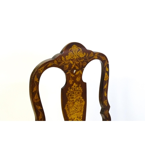 1546 - A group of late 19thC and early 20thC marquetry inlaid side chairs in the George I style, having sat... 