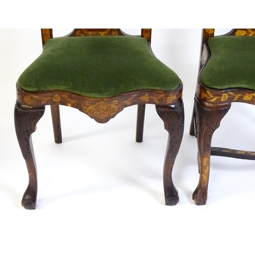 1546 - A group of late 19thC and early 20thC marquetry inlaid side chairs in the George I style, having sat... 