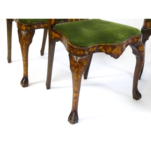 1546 - A group of late 19thC and early 20thC marquetry inlaid side chairs in the George I style, having sat... 