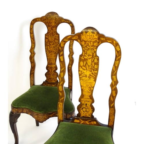 1546 - A group of late 19thC and early 20thC marquetry inlaid side chairs in the George I style, having sat... 